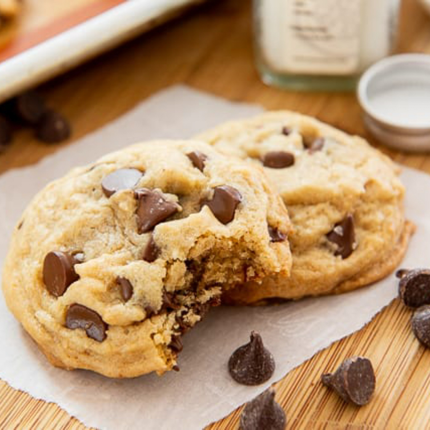 Soft chocolate chip cookies with melty dark chocolate.